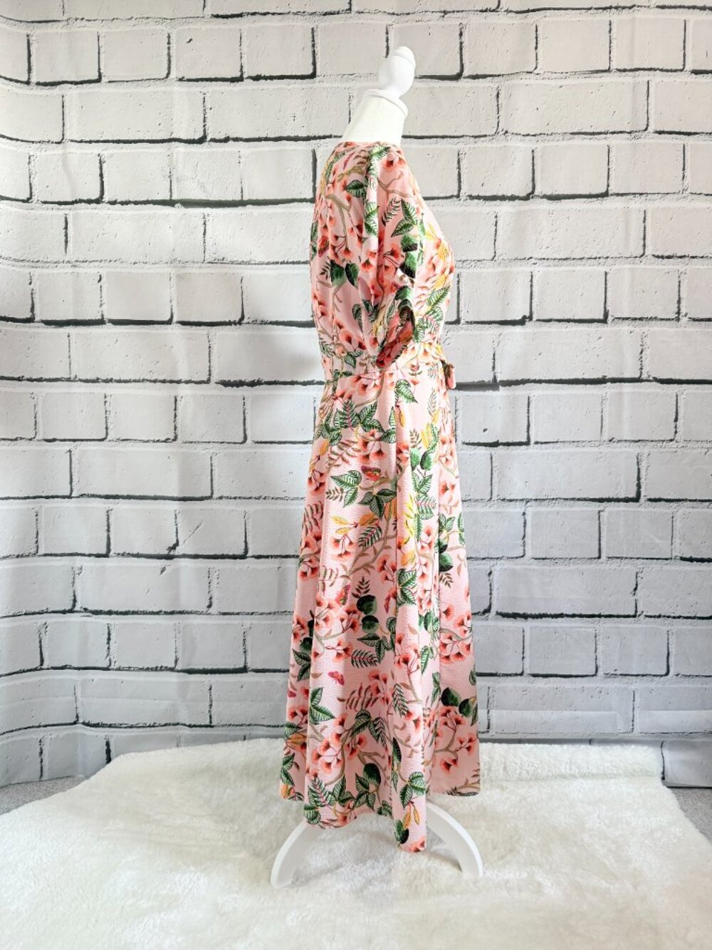 LOFT Pink Floral Tie Waist Midi Dress Size 2 Lined Button Front - Picture 3 of 13